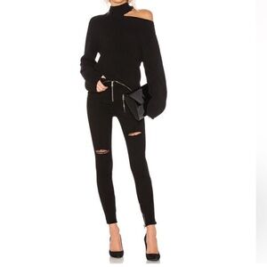 RtA Black Distressed Skinny Jeans with Zipper Accents